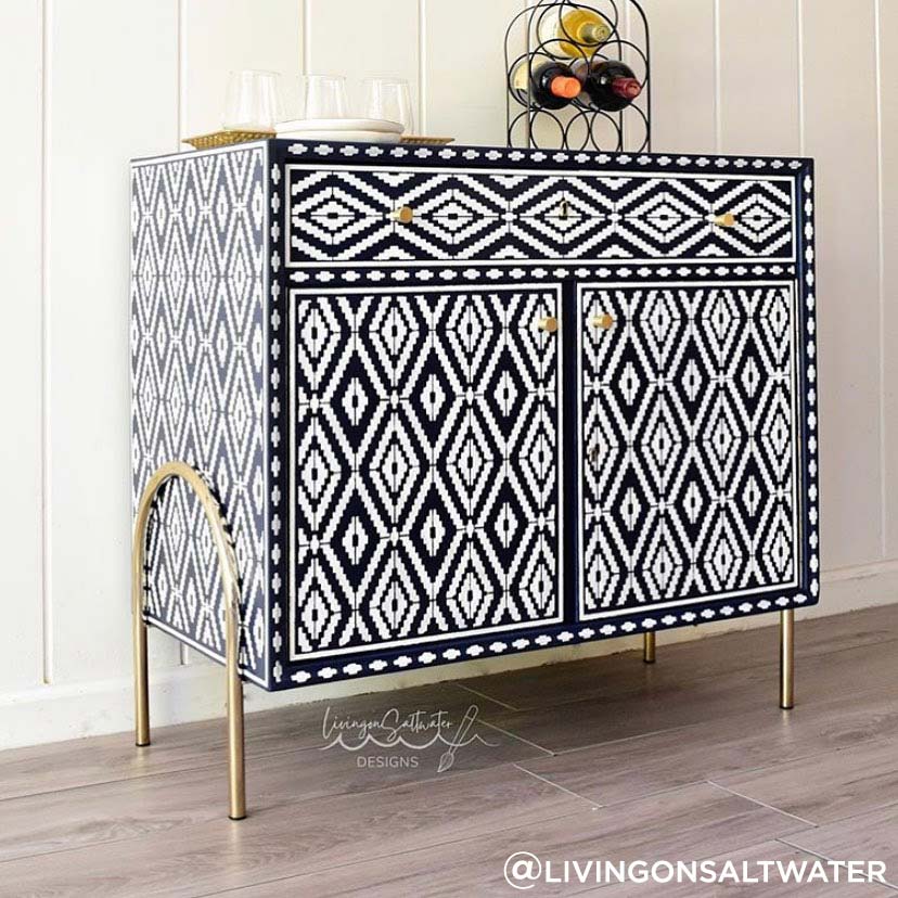 Neera Bone Inlay Stenciled cabinets