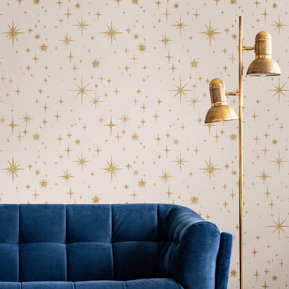 pink wall gold stars night stars stencil living room