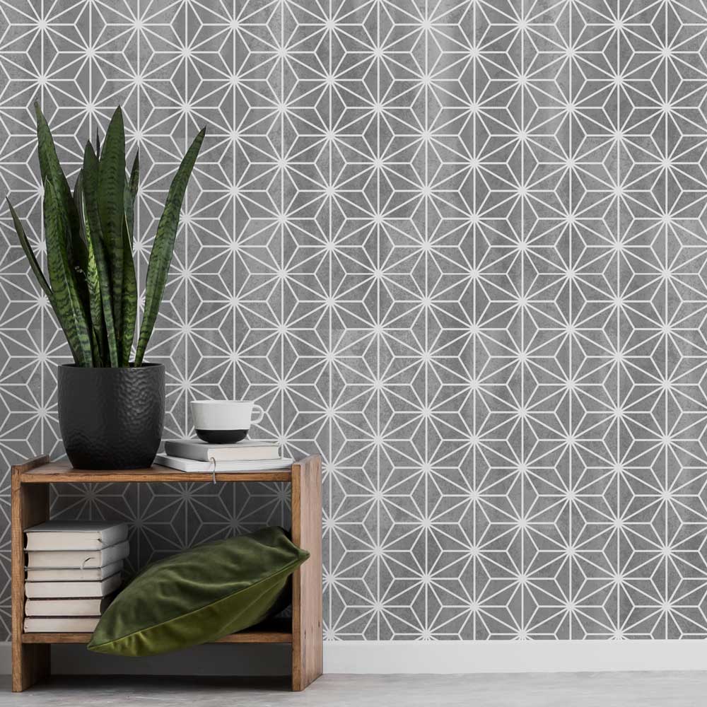 grey and white origami wall stencils large snake plant