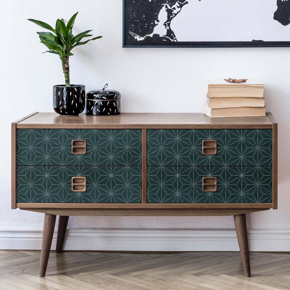 dark jewel toned stencil dresser drawers