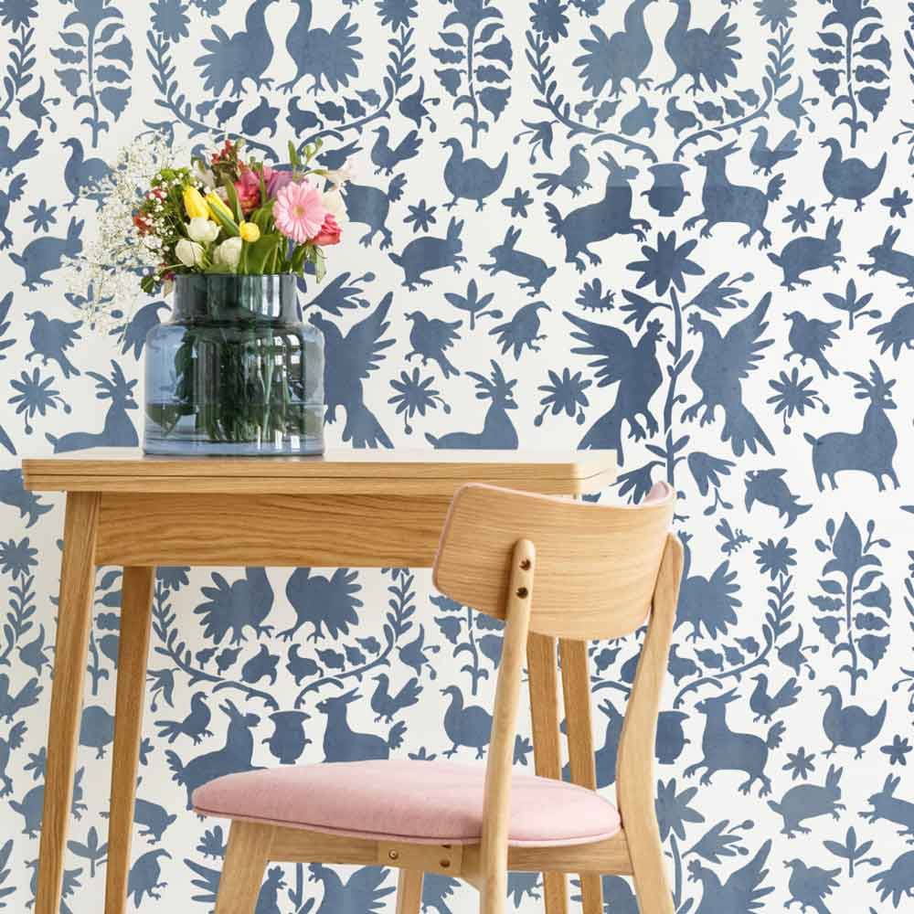 otomi wall stencil pattern on kitchen wall