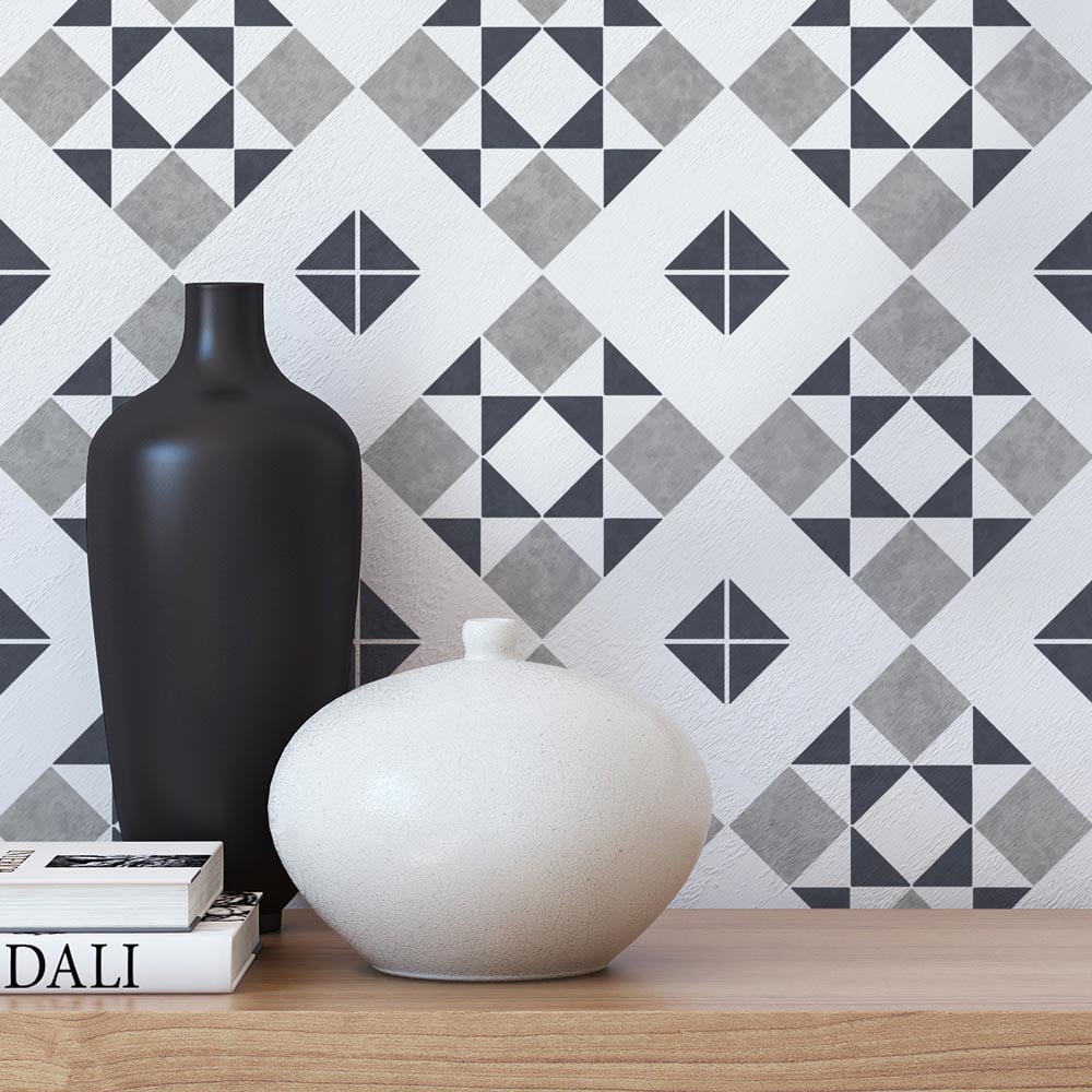 neutral color geometric stencil tile