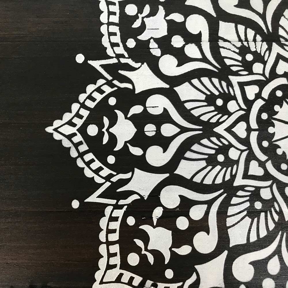 Passion Mandala stenciled on wood