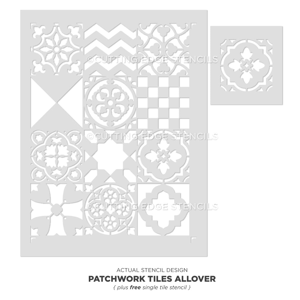 Patchwork Tile Allover Stencil Pattern Mixed Tiles Stenciling