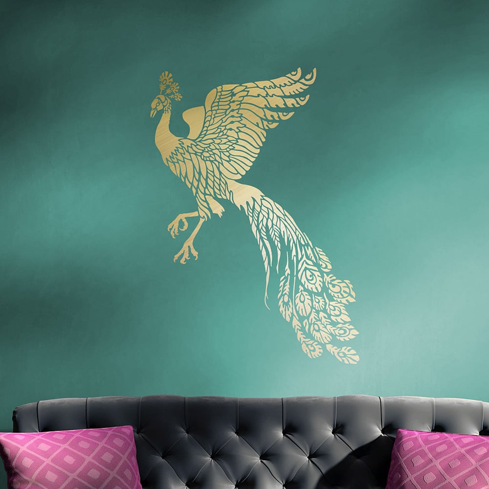 wall art stencil peacock phoenix firebird