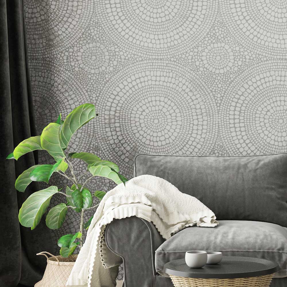 grey wall pebble patio stencil distressed design