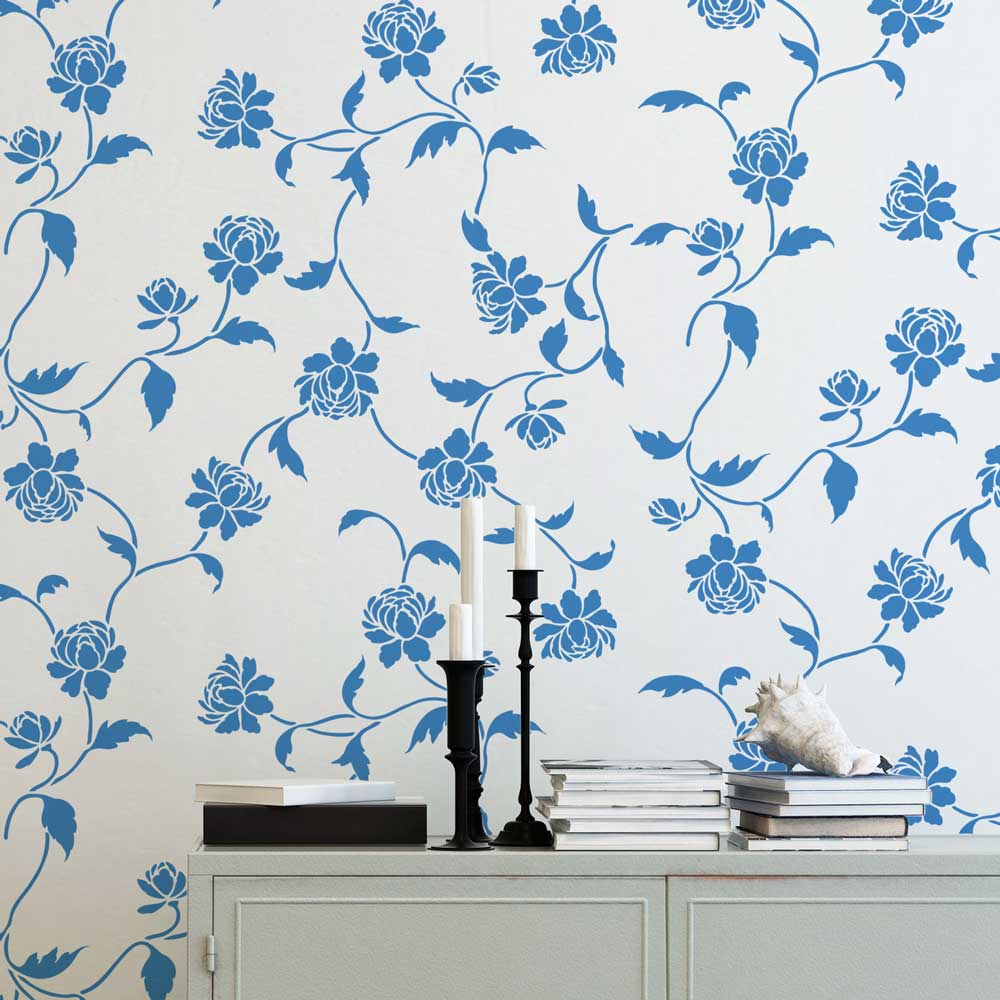 Peony Flower Stencil For Walls