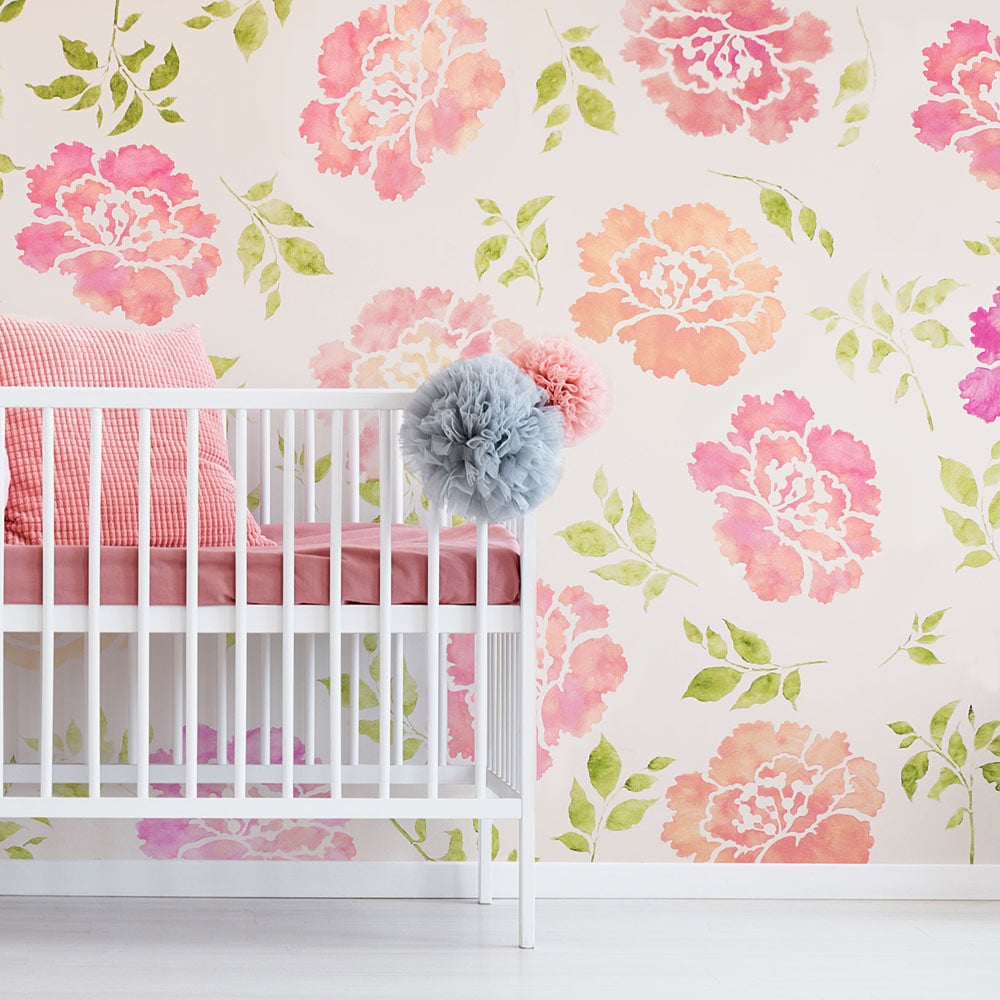 watercolor floral stencil nursery