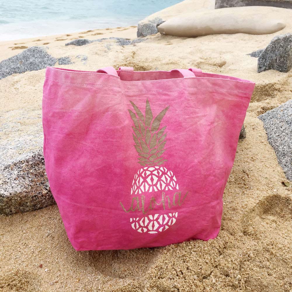 Pineapple stencil stenciled tote