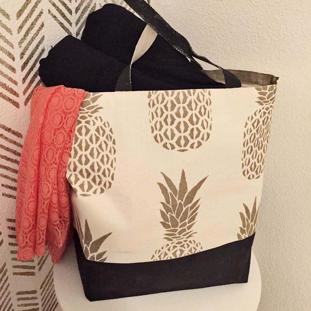 Pineapple stenciled tote bag