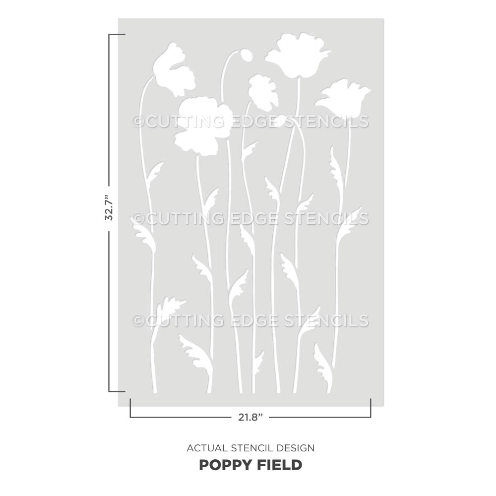 poppy field stencil design for walls