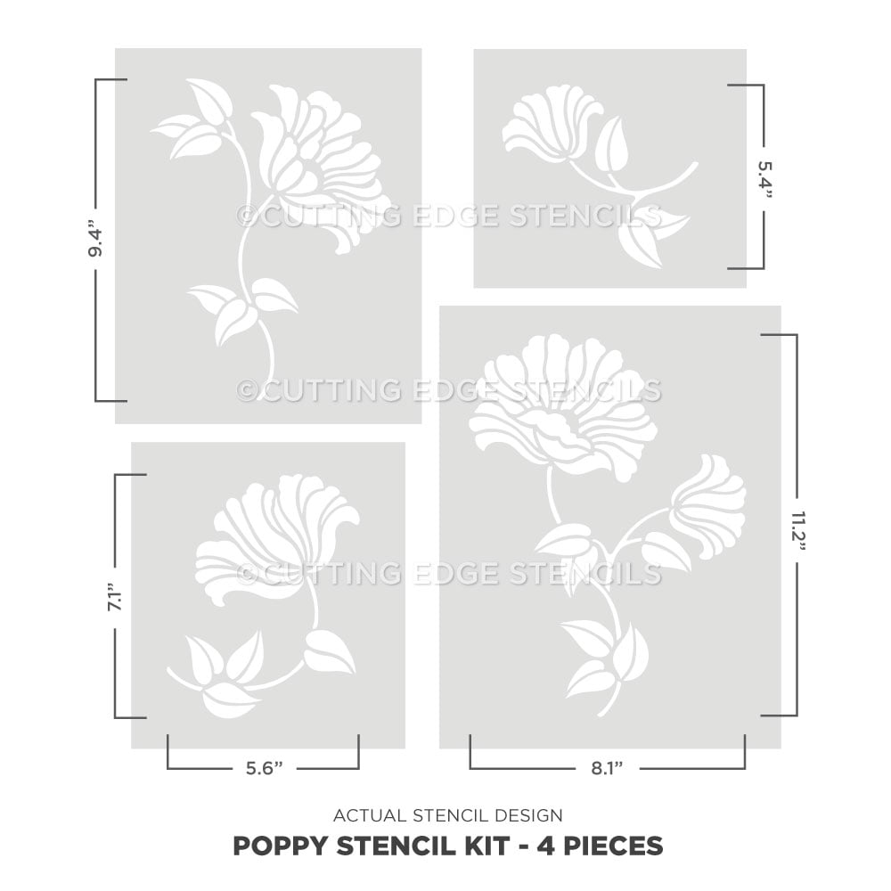 poppy flower stencil kit design