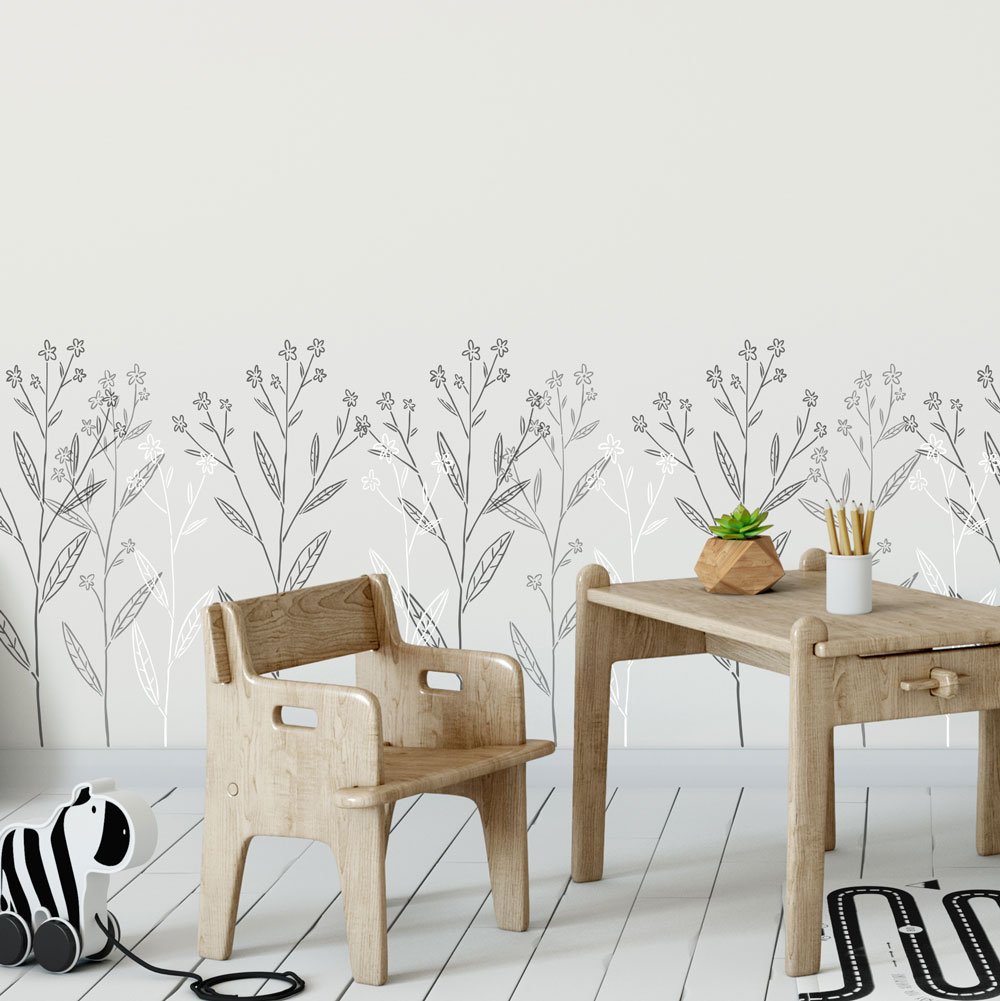 black and white flower border play room