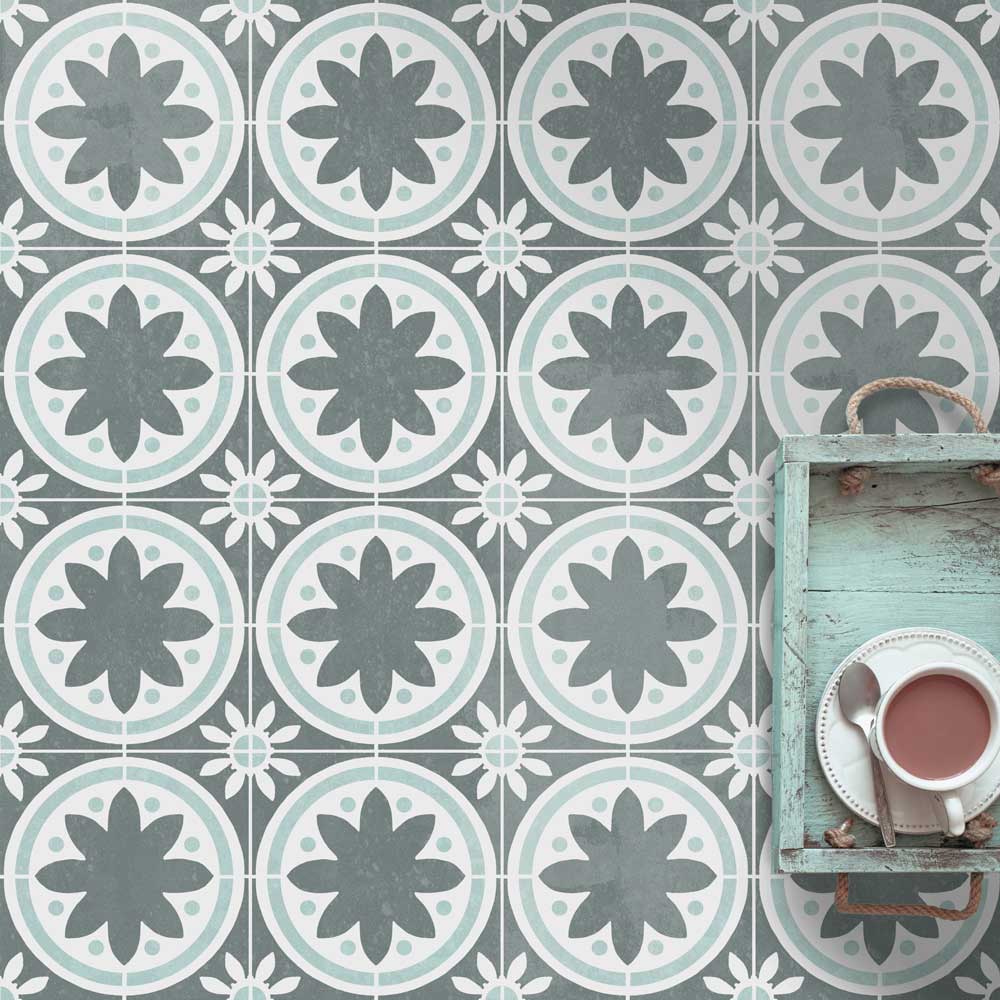 Moroccan tile stencil painted tiles