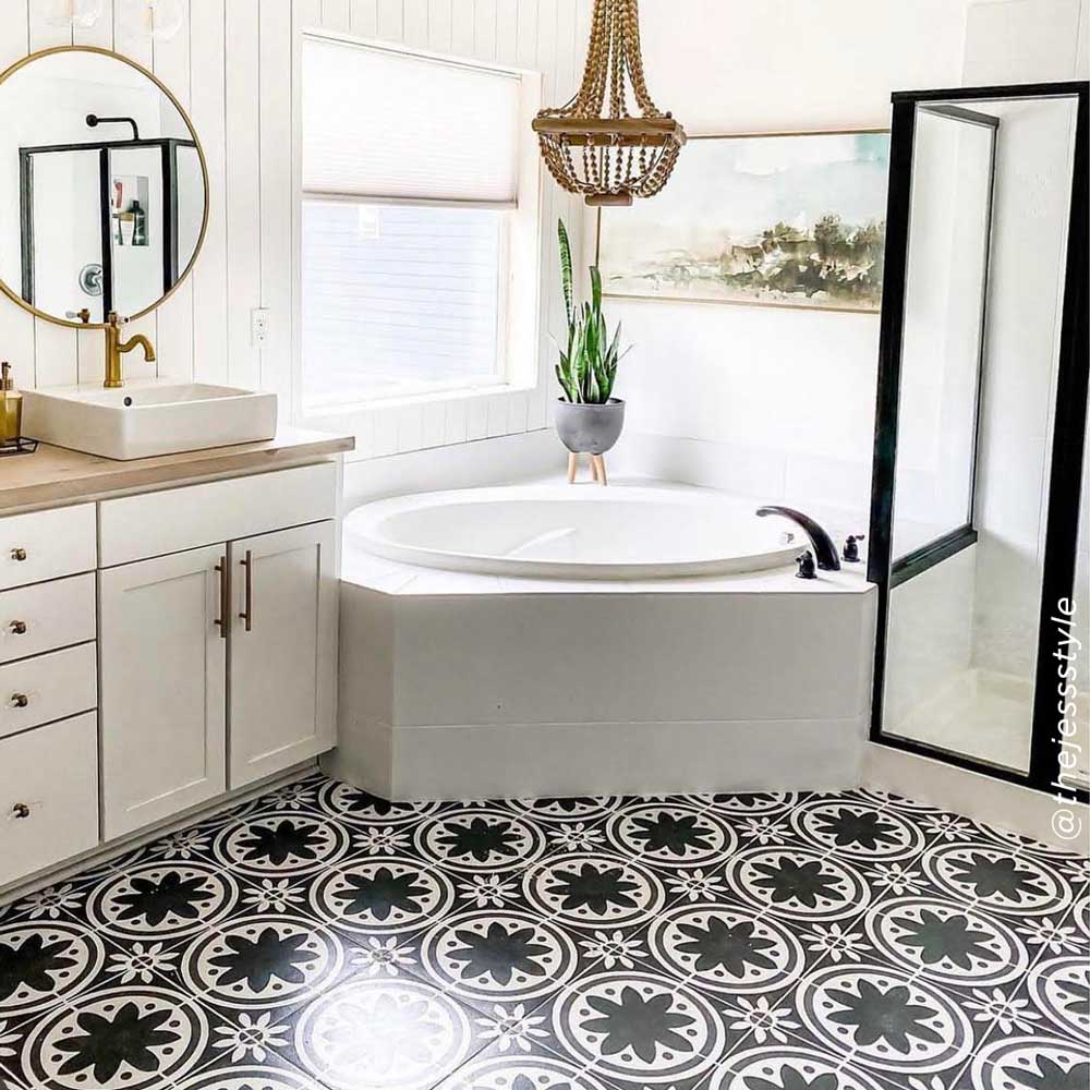 primavera tile stenciled bathroom floor