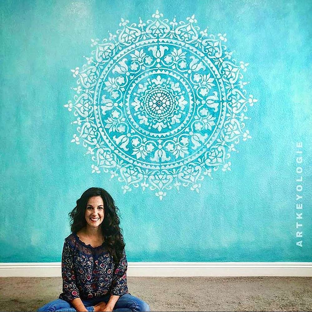 wall mandala stencil yoga studio