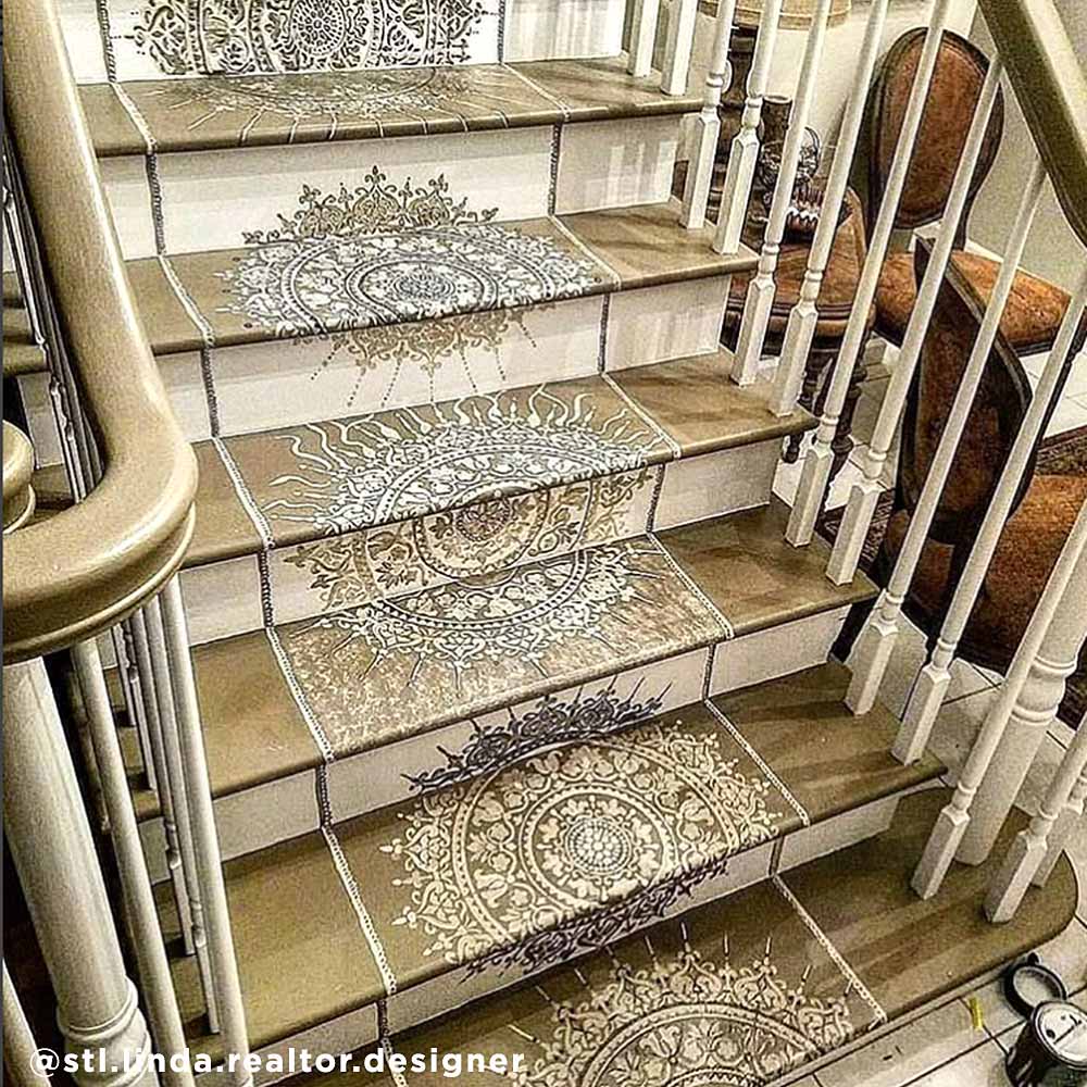 stenciled stairs mandala stencil