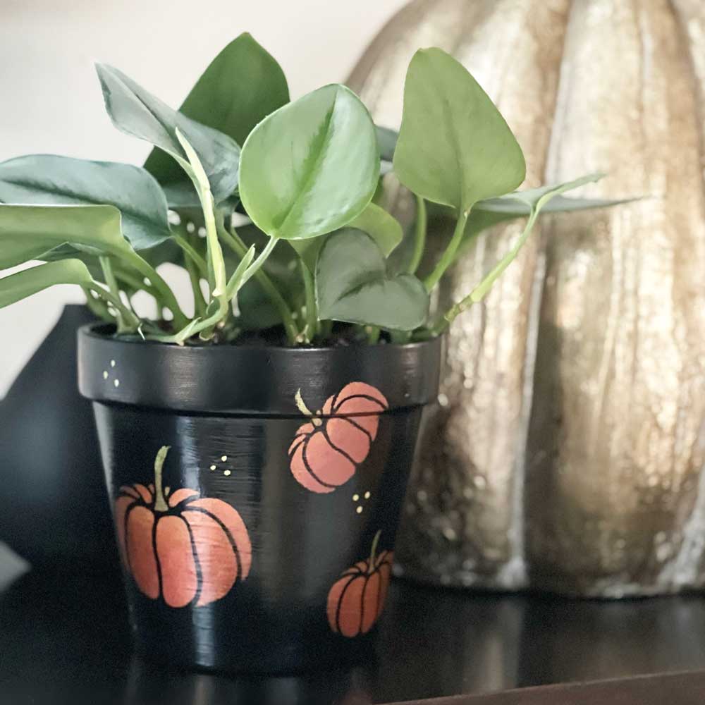 pumpkin craft stenciled planter