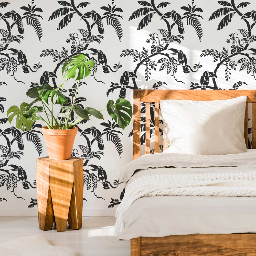 toucan wall stencil black and white wall design