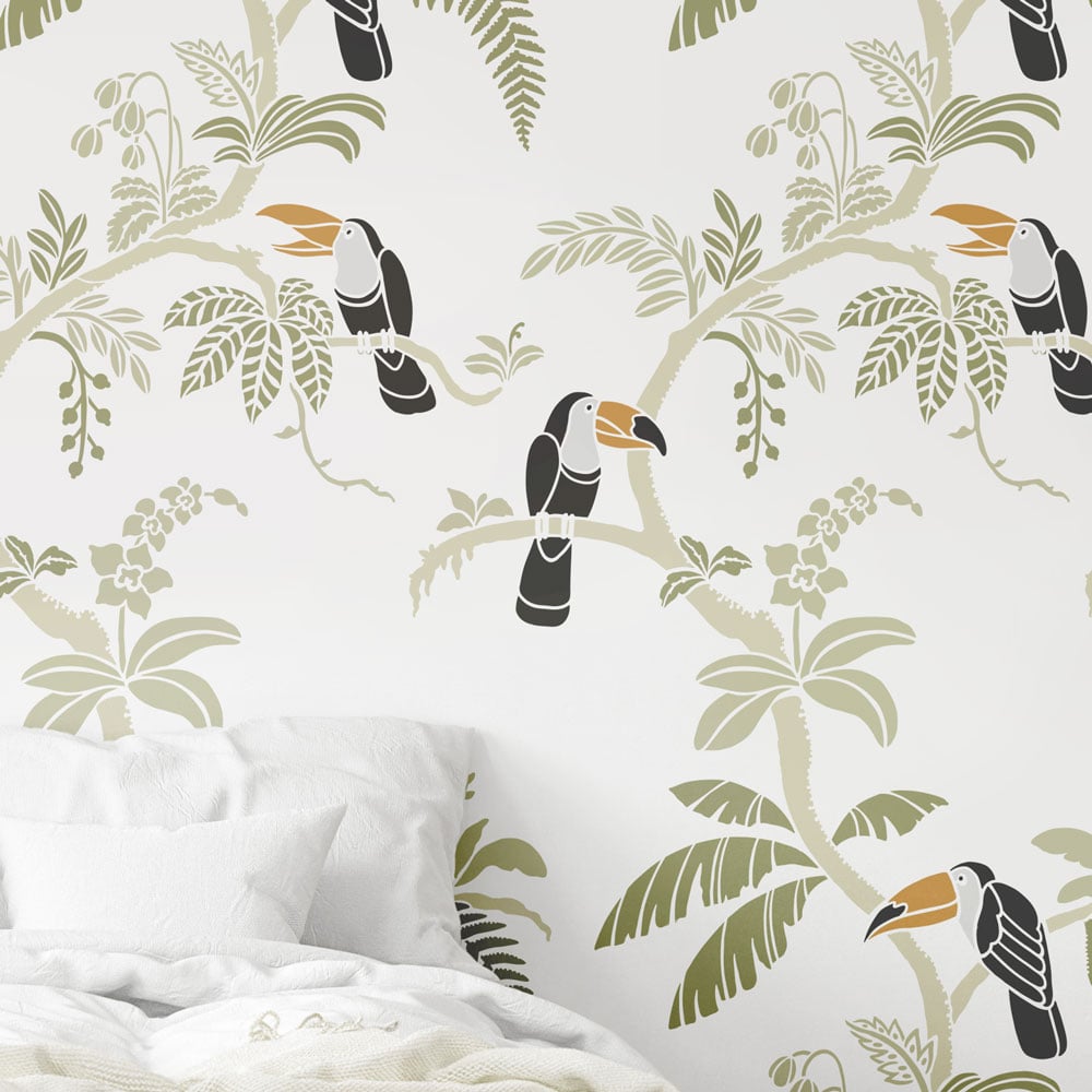 pura vida wall stencil toucan on a palm wall design