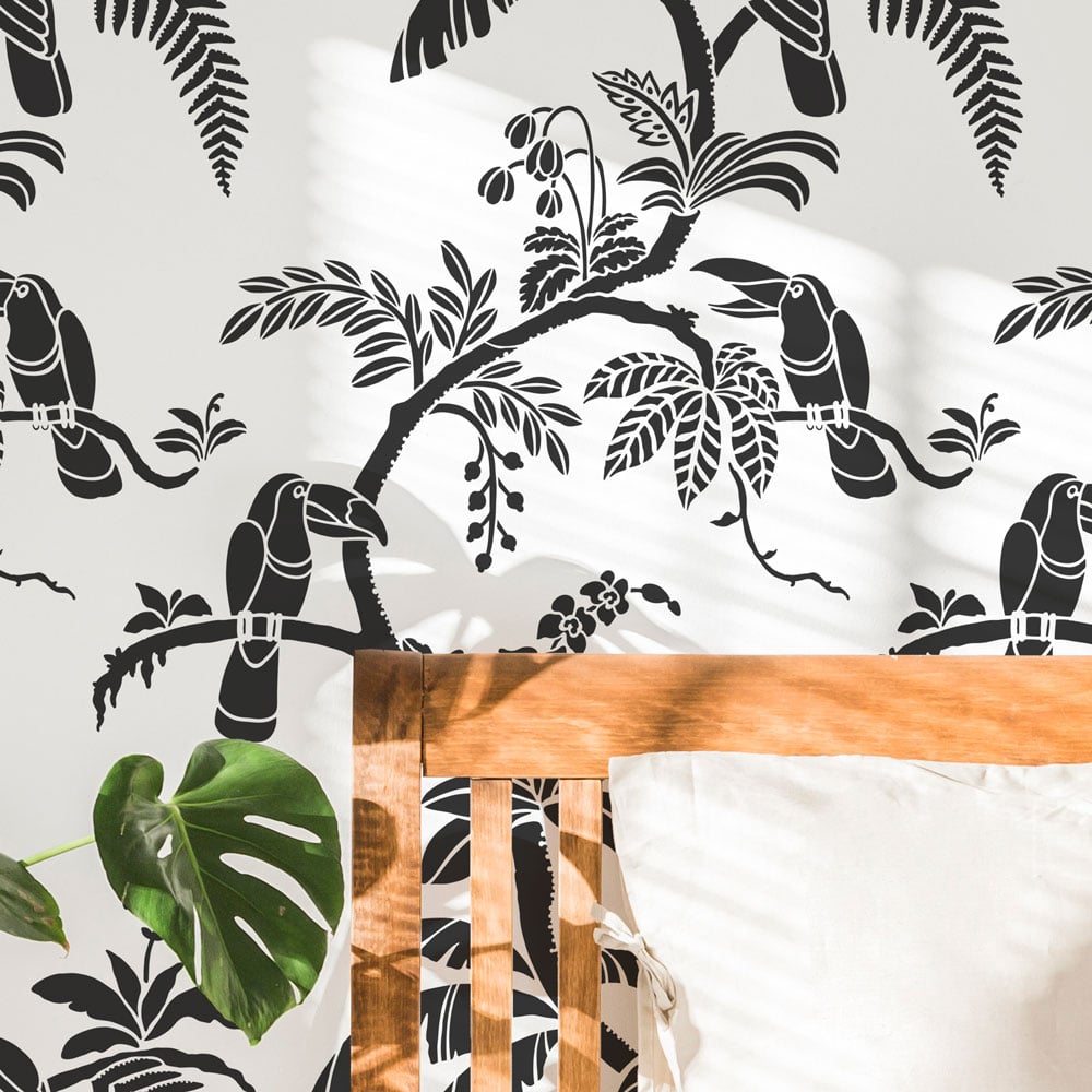 toucan wall stencil black and white wall design