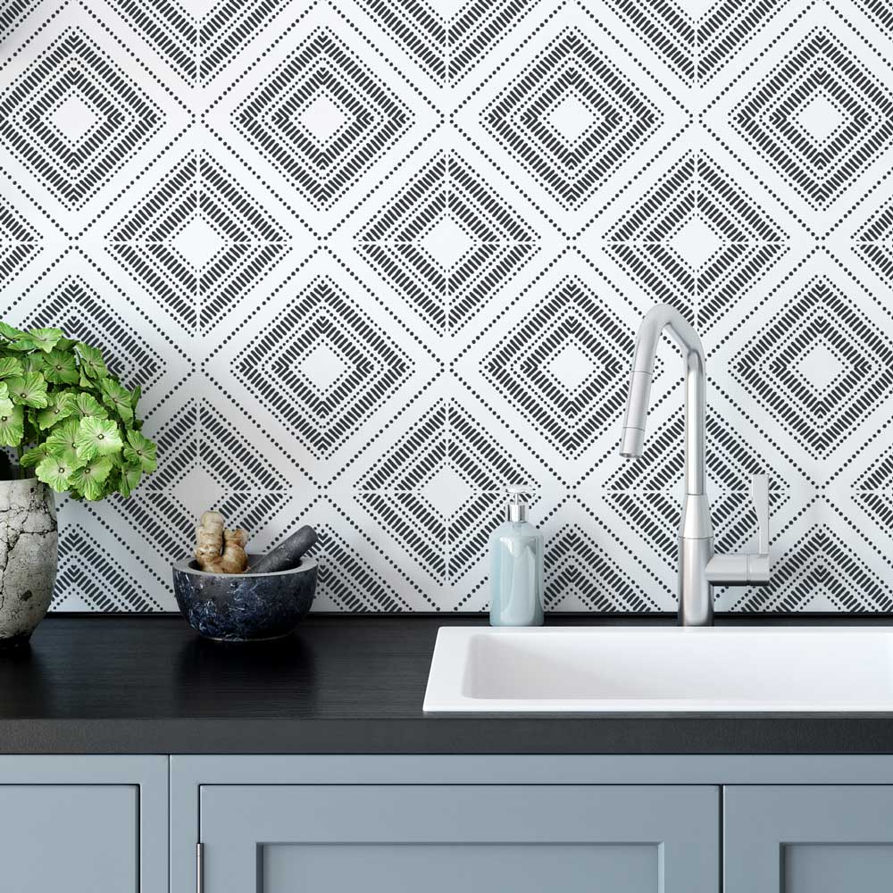 backsplash stencil black and white