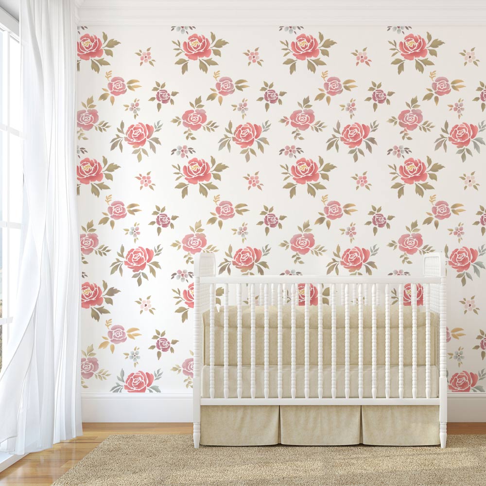 watercolor rose wallpaper stencils nursery