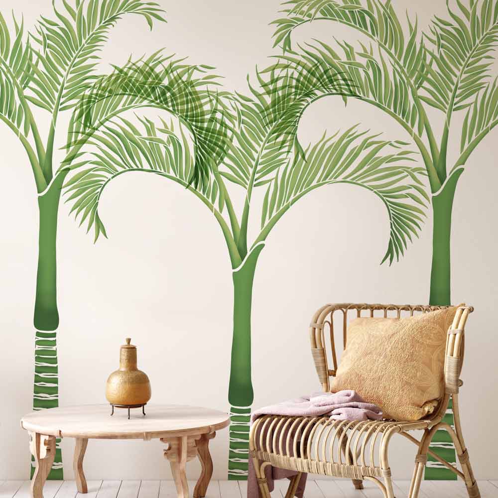 royal palms wall stencil green tropical wall design