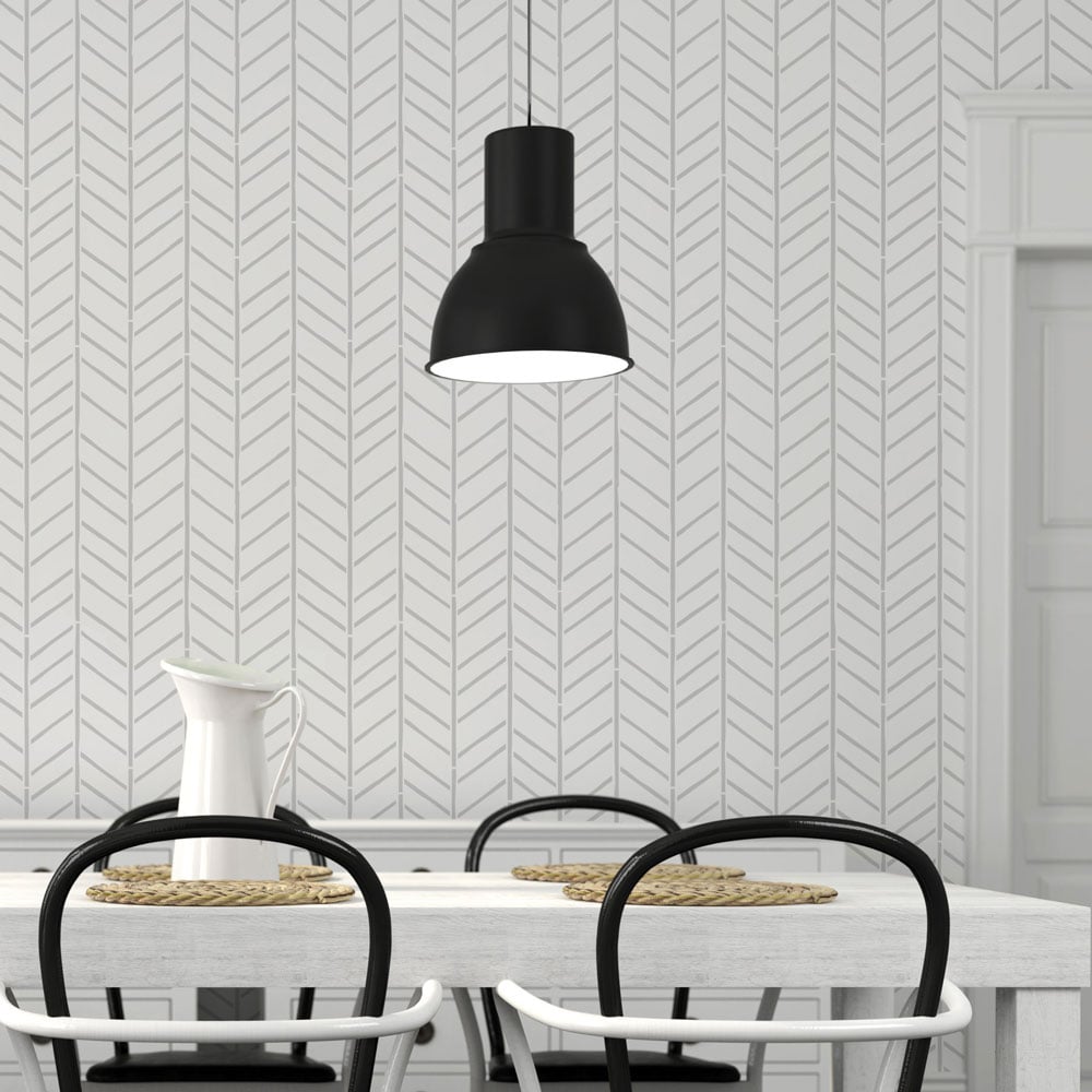 herringbone stenciled wall