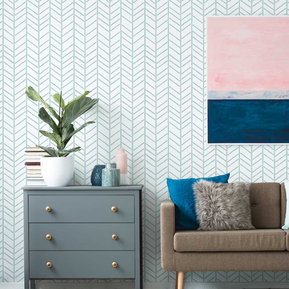 herringbone stenciled wall