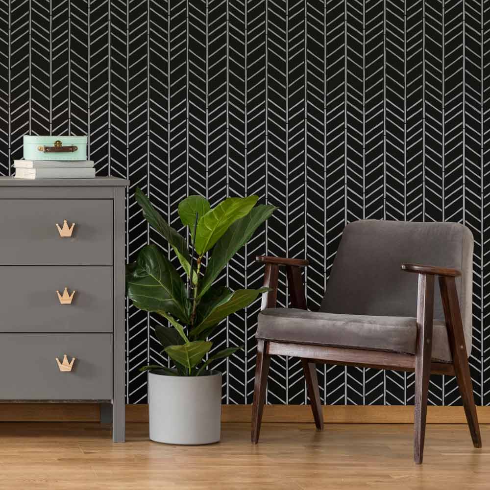 herringbone stenciled office wall