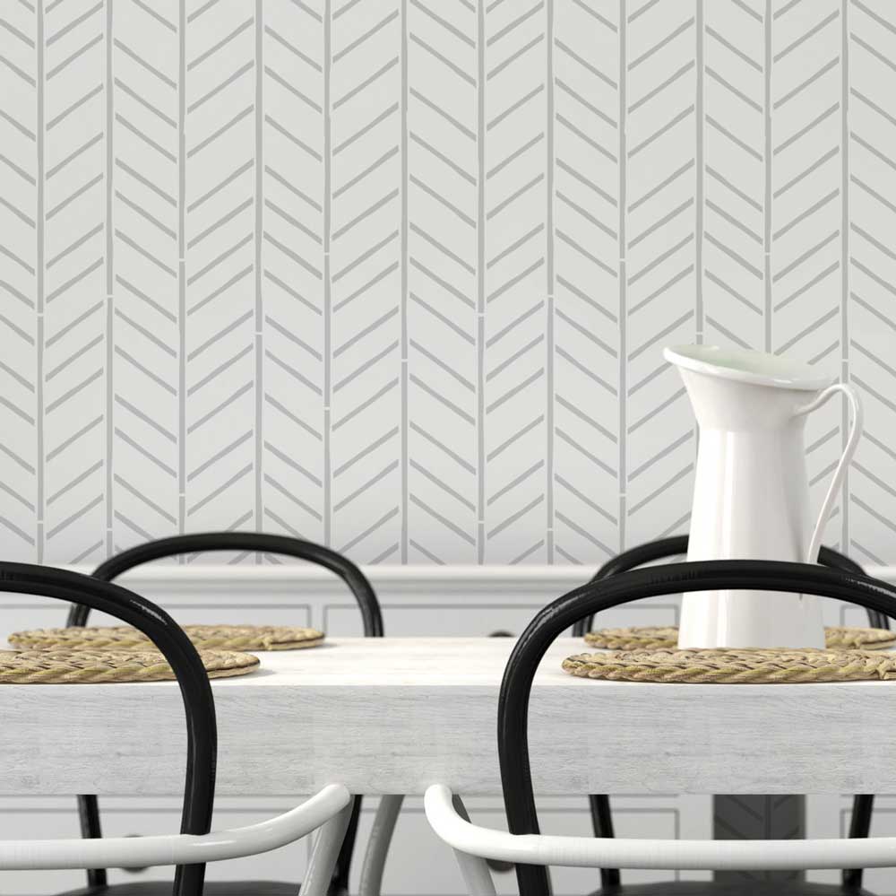 herringbone stenciled wall