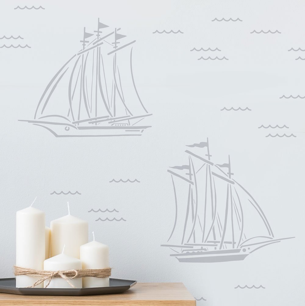 neutral walls nautical sailboats large stencil kit