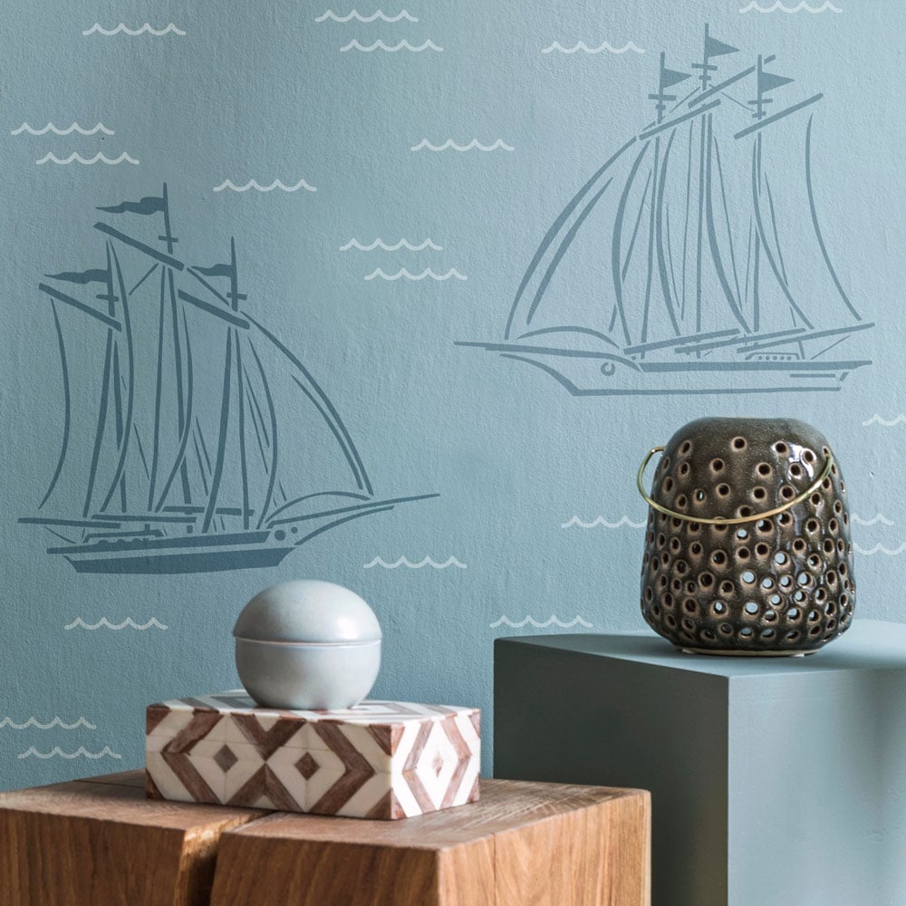 blue nautical large sailboat kit stencil for walls