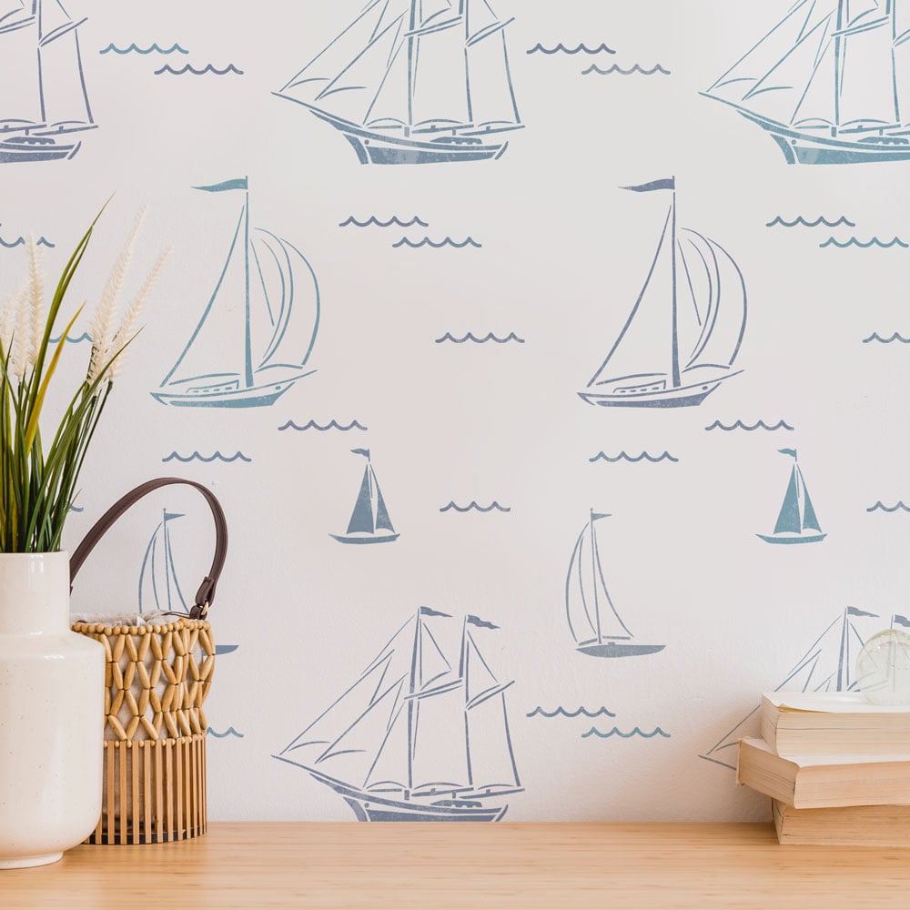 nautical blue sailboats wall stencil boat stencil for walls