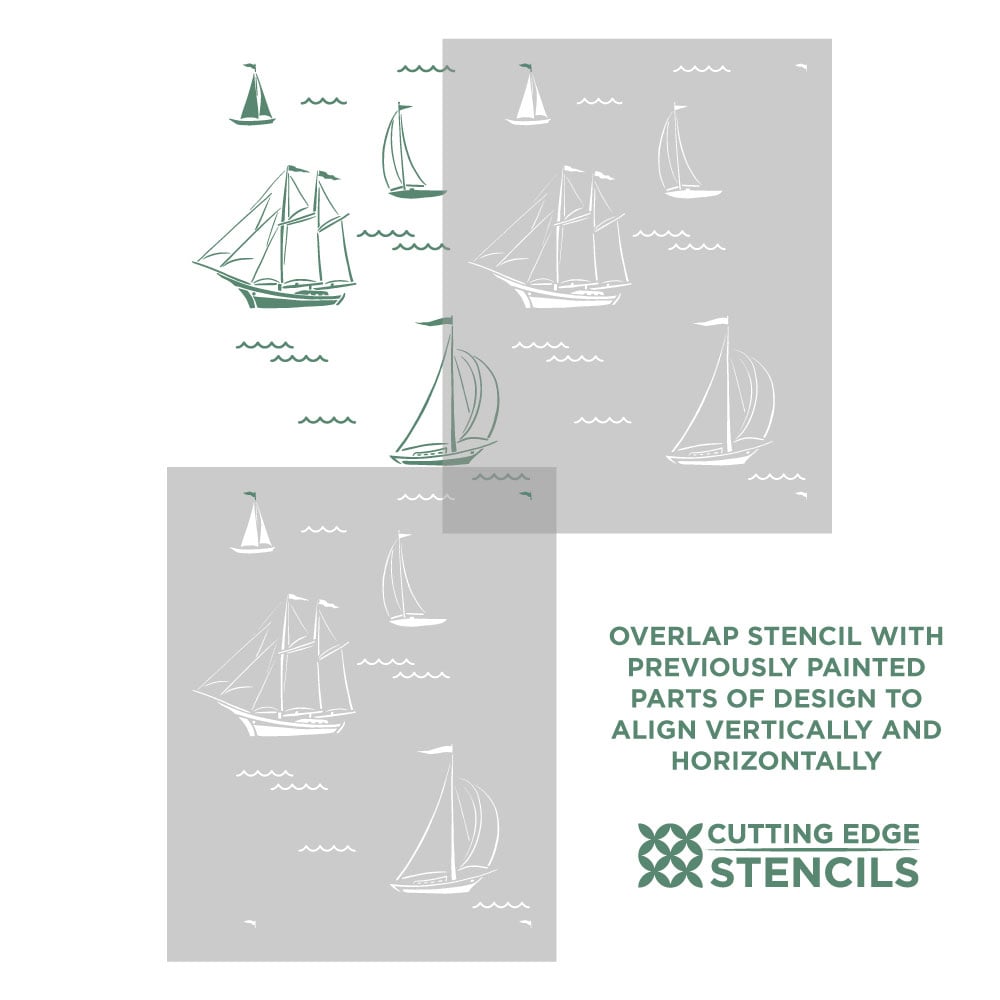 nautical sailboats wall stencil alignment image