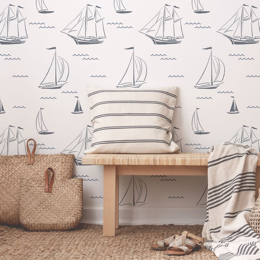 sailboats wall stencil nautical entryway stencil for walls