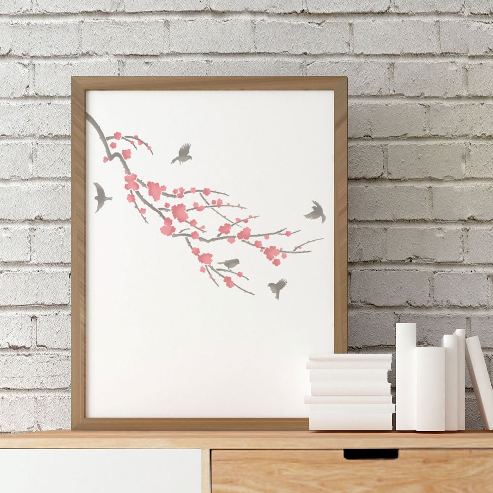 Sakura-Stencil-Birds-Branch-DIY-stenciled-canvas