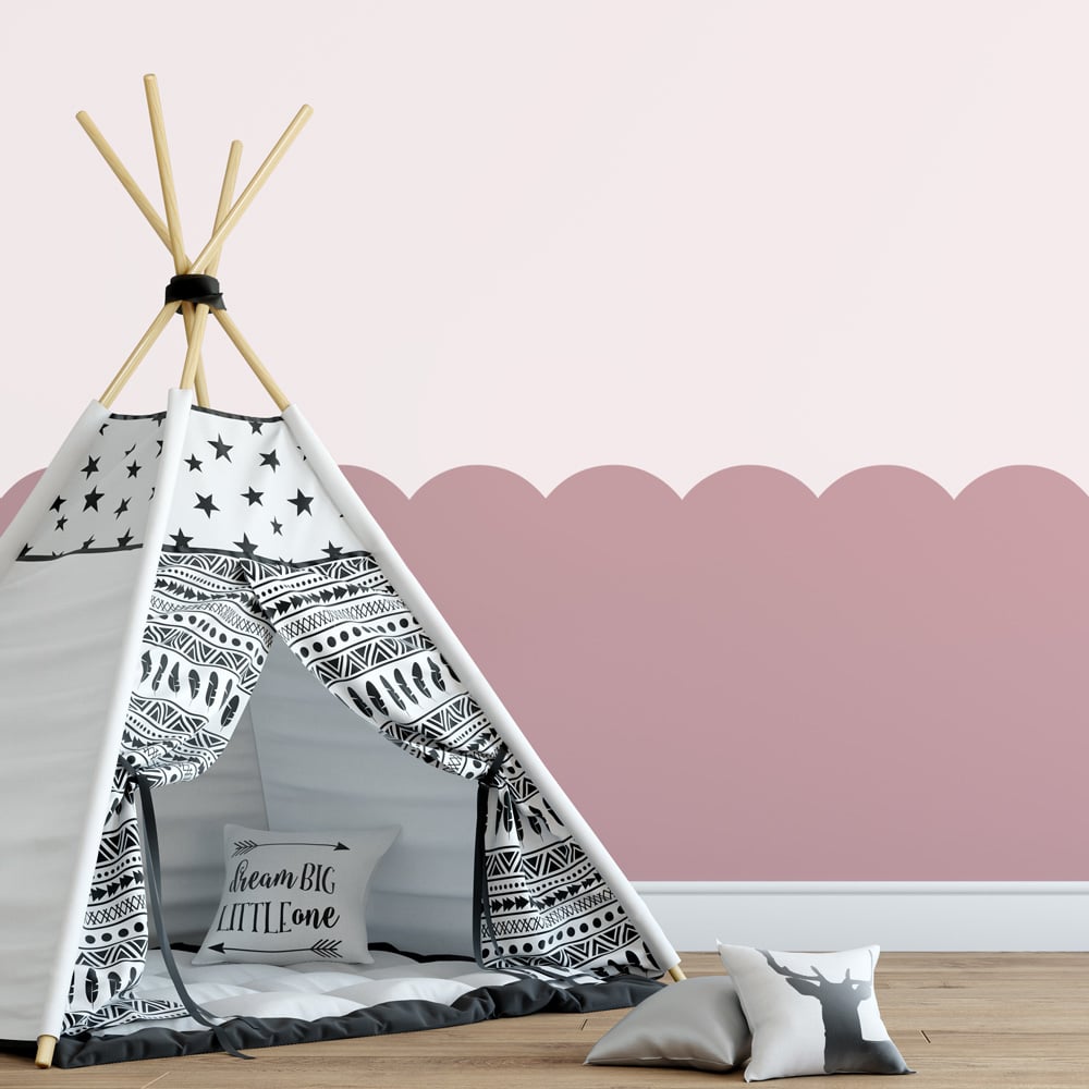 pink wall scallop border stencil tipi playroom