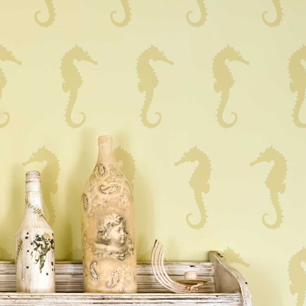 seahorses beach wall stencil