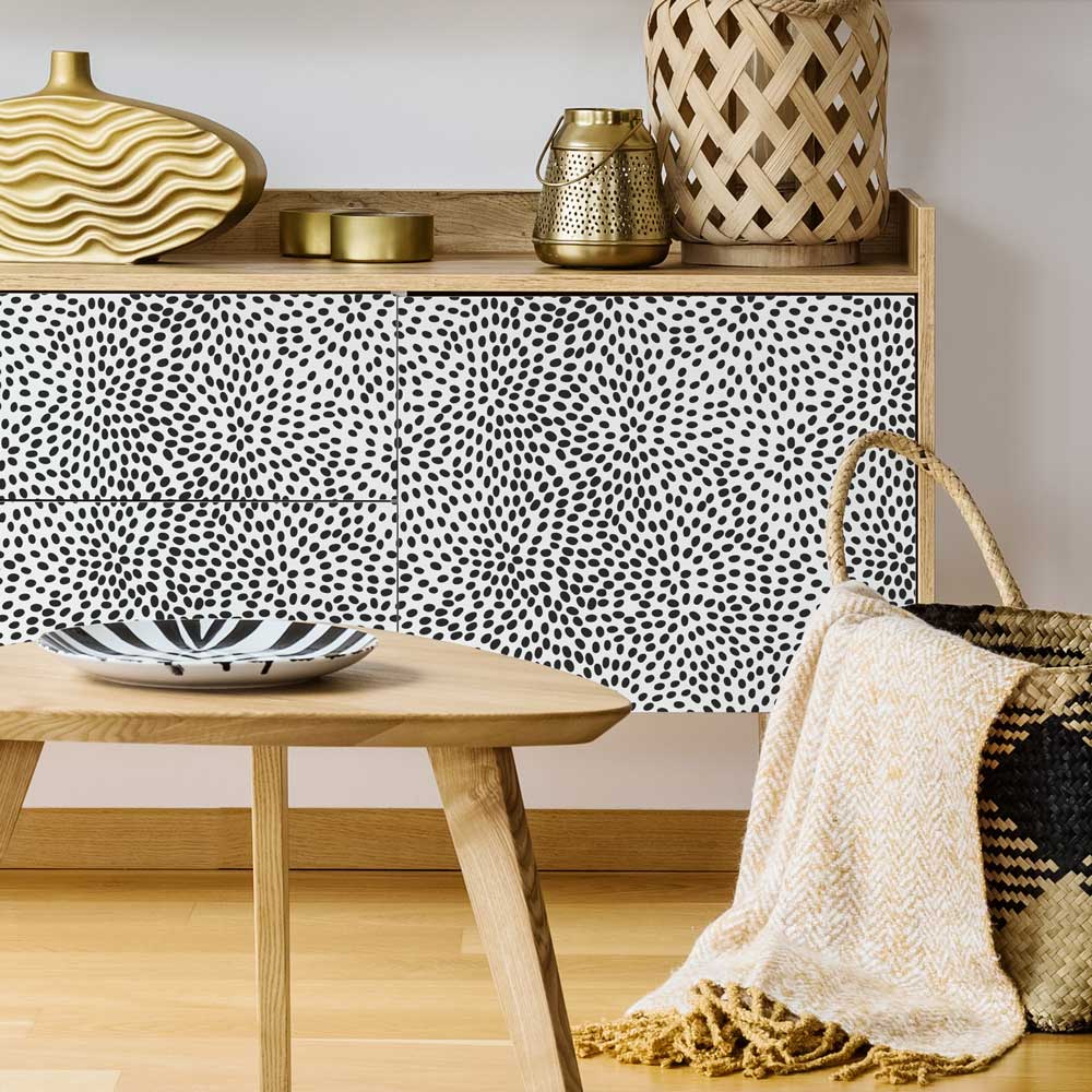 black and white furniture stencil sesame seed design