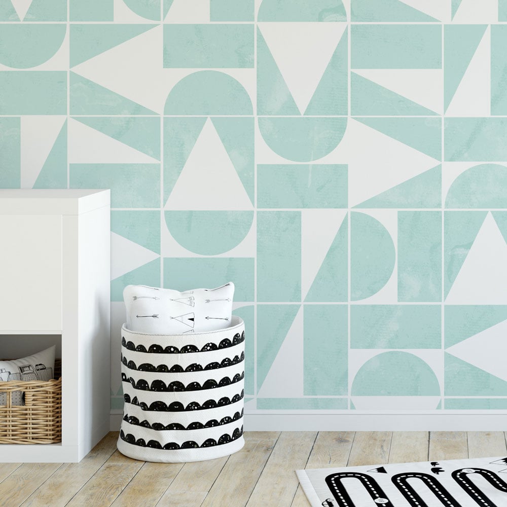 blue simple shapes geometric tile stencils bedroom wall stencil nursery