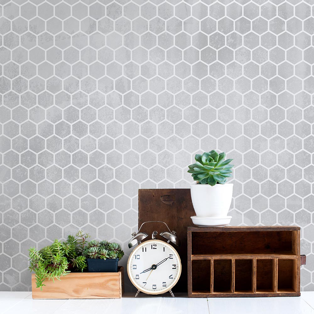 Hex tile stencil backsplash