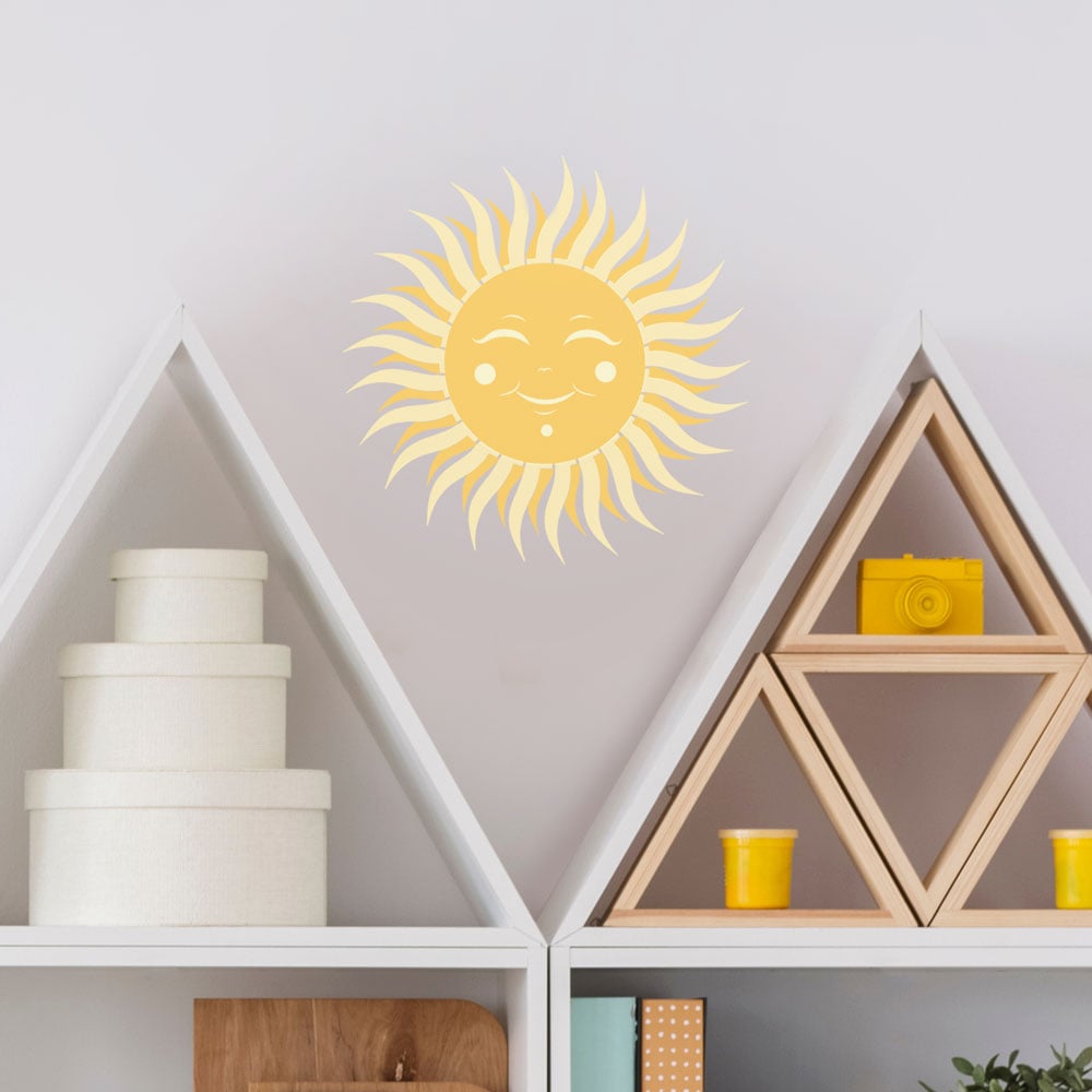 Yellow Smiling Sun Play Room Wall Art Stencil for Walls