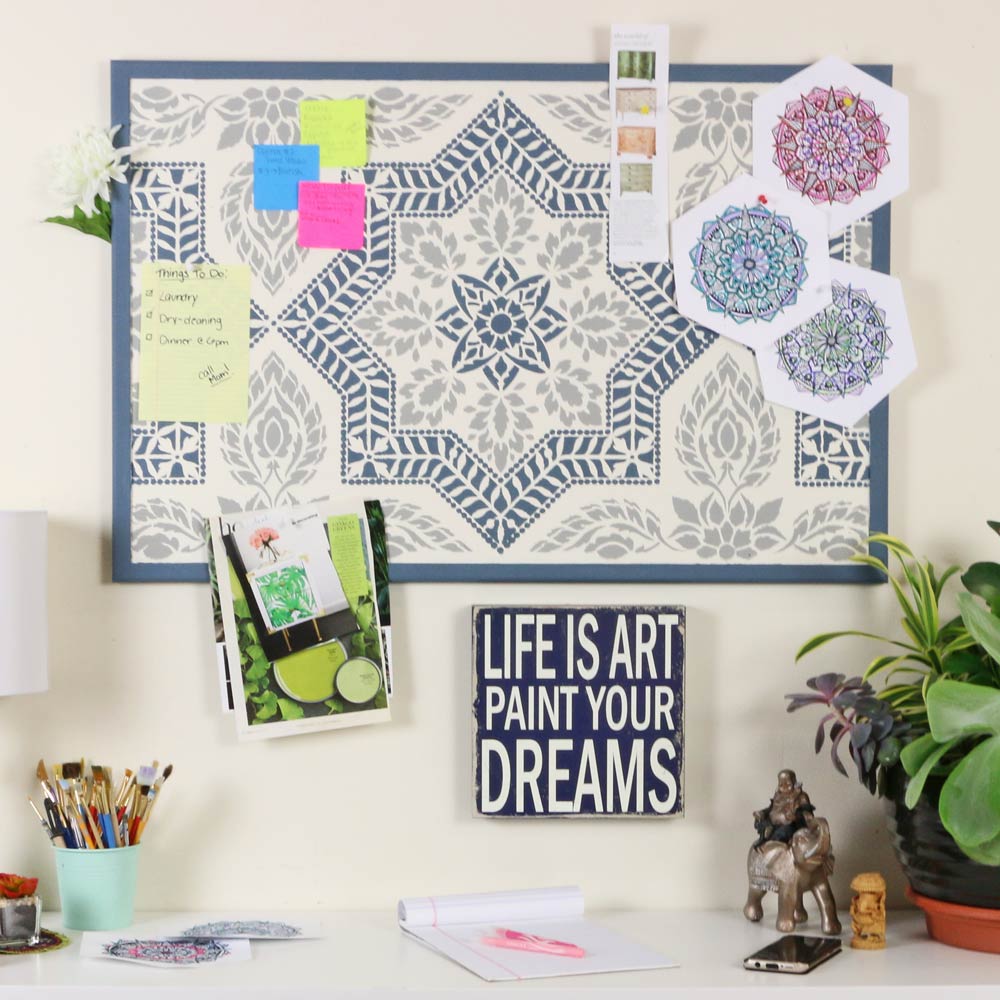 Alhambra Tile Stenciled Corkboard for Office