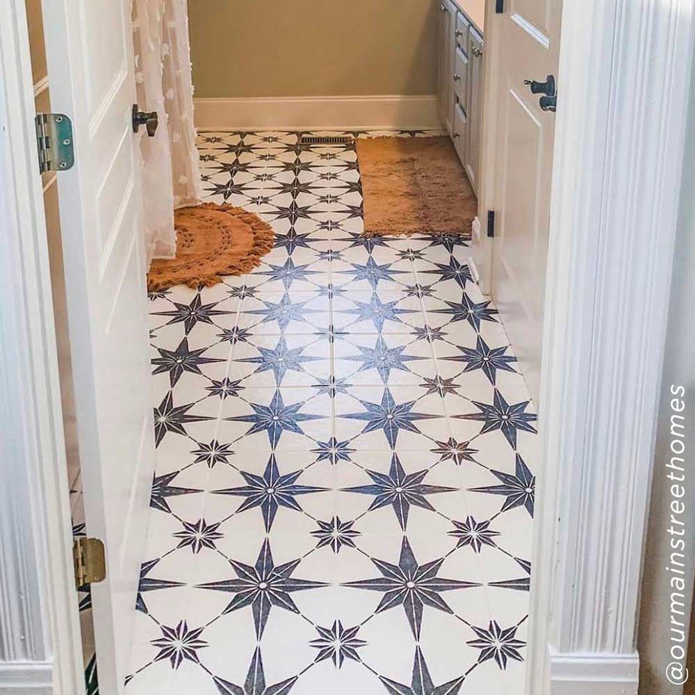 star tile stenciled bathroom floor