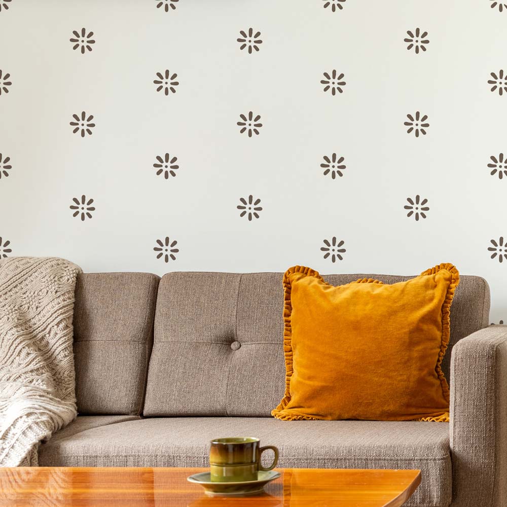 stenciled living room starflower wall