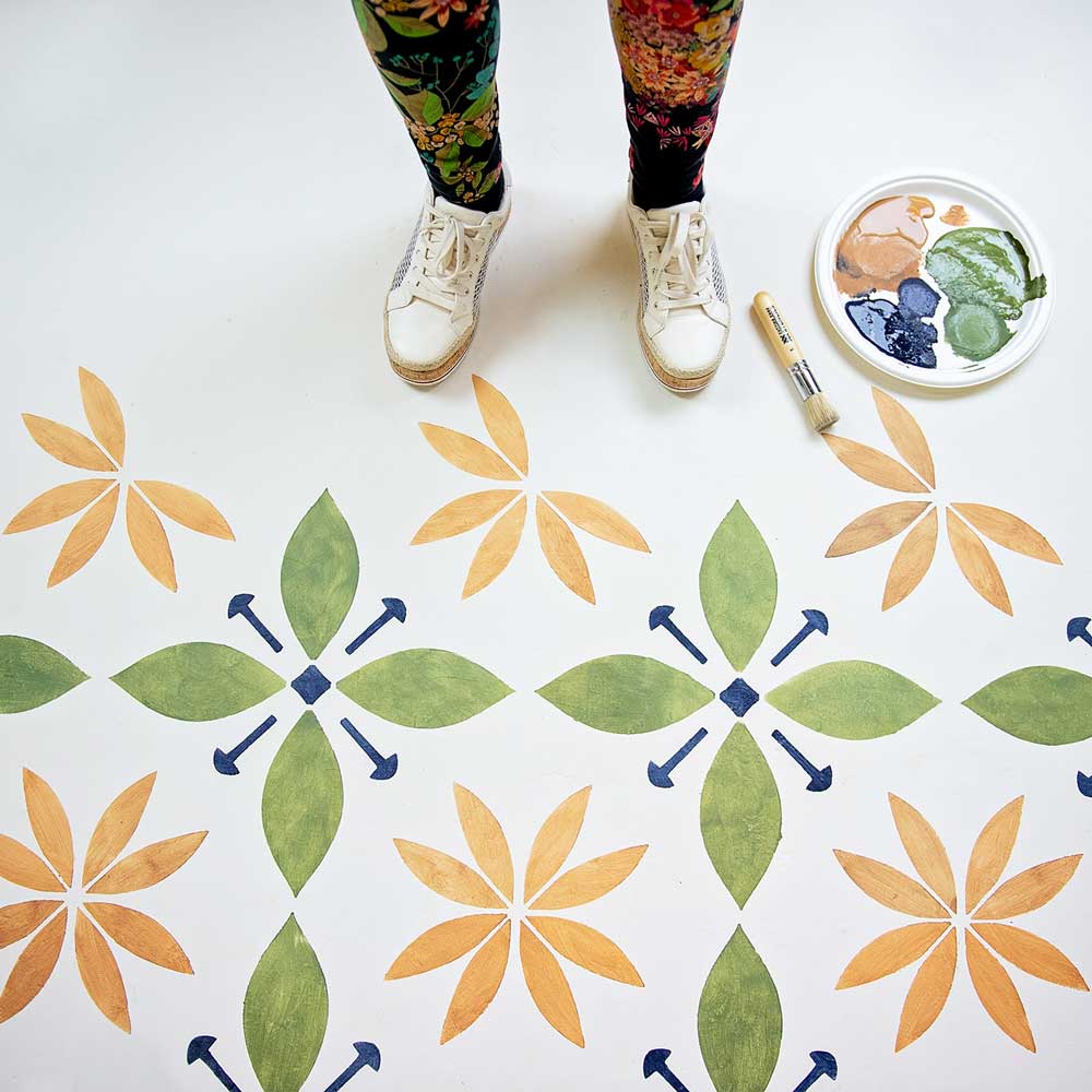 floor tile stencil starflower pattern