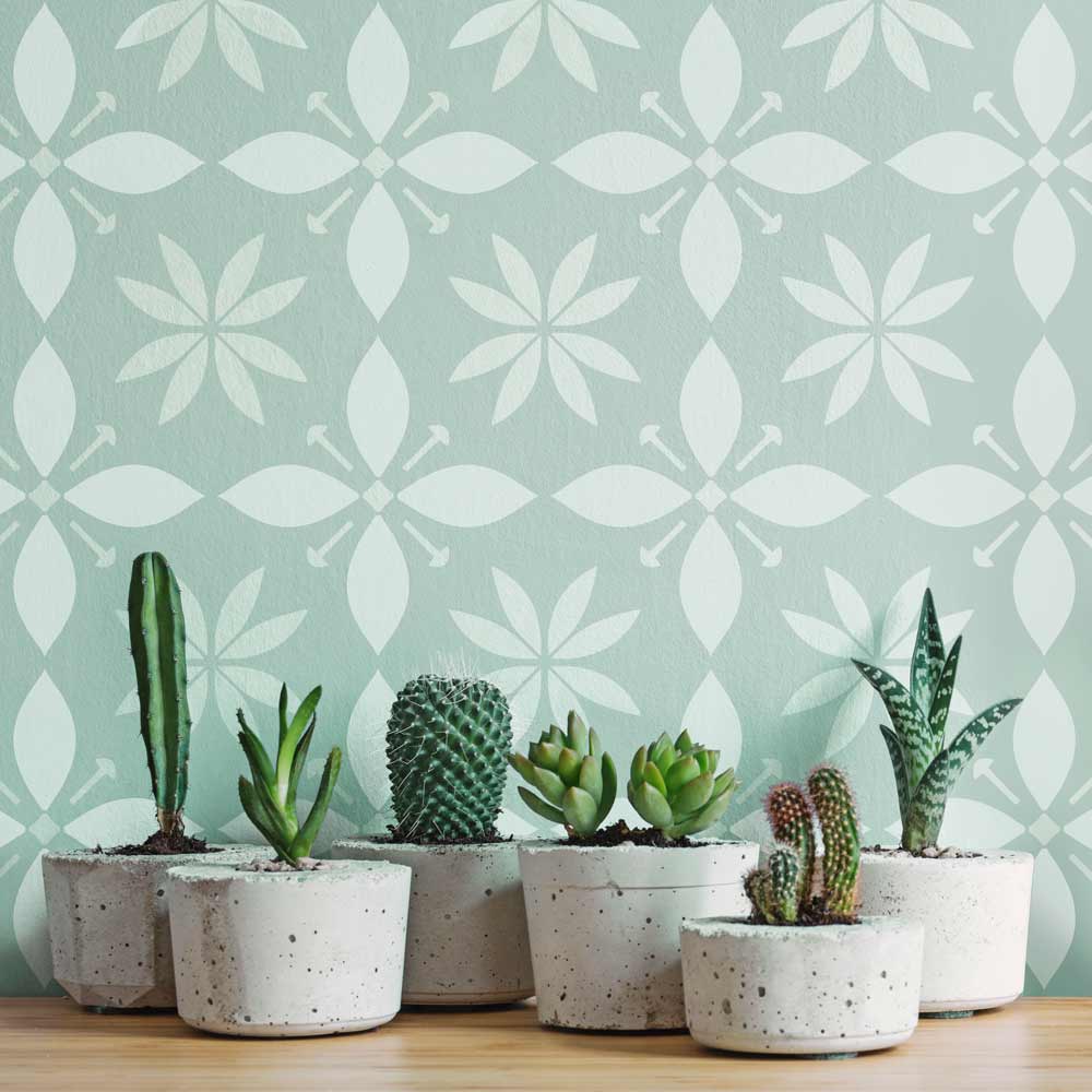 teal starflower stencil cactus table