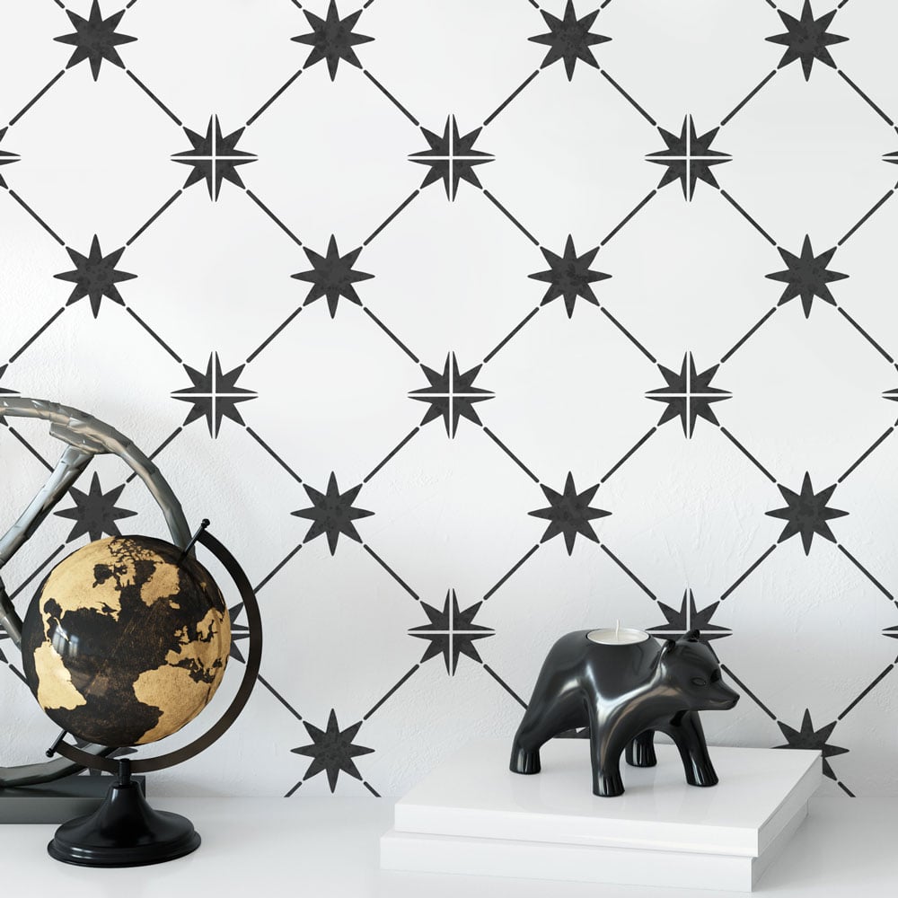 starlet tile stencil black and white office